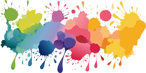 Colorful and vibrant paint splatters that create a creative and artistic effect. The paint splatters are in various colors and sizes. The effect is eye-catching, representing artistic expression.