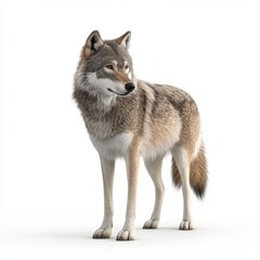 Detailed Portrait of a Gray and Tan Wolf on White Background