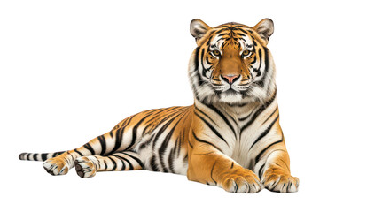 Obraz premium Majestic Tiger Lying Down White Background