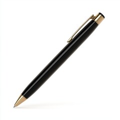 Sleek Black Pen with Gold Accents on White Background