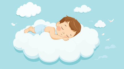 Obraz premium Peaceful Baby Sleeping on a Fluffy Cloud Vector Illustration