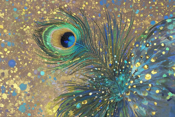 Radiant Peacock Feathers with Gold and Pearl Textures_upscaled