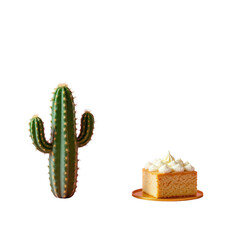 Naklejka premium Cactus and Cake on White Background for Minimalist Home Decor and Dessert Inspiration