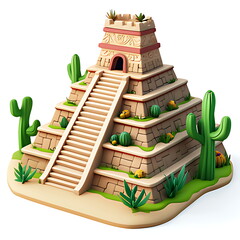 3d icon aztec temple mexico
