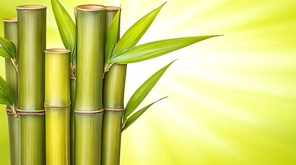 Invigorating bamboo grove with fresh green leaves against a radiant yellow glow