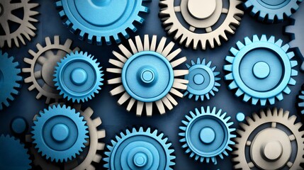 Interlocking Blue and Beige Gears Mechanism Abstract Background