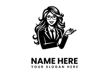 A professional woman in a suit and glasses, gesturing with her hand.