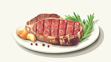 Delicious Beef Steak Food Flat Vector Illustration