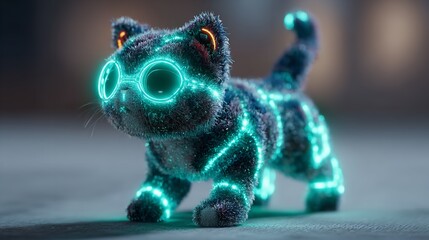 Robotic cat toy with glowing neon lights – futuristic pet concept

