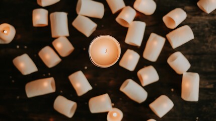 Ambient glow: Candles and marshmallows creating a warm, cozy scene