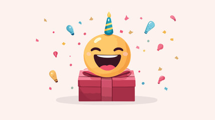 Obraz premium Birthday Emoji with Giftbox Flat Vector Illustration