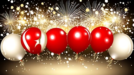 Celebratory balloons with fireworks display for festive occasions or patriotic events