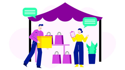 Market stall scene with people shopping is suitable for advertisements, social media posts, articles, and travel brochures showcasing local markets.