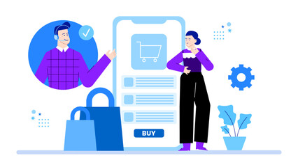 Online shopping with a customer service agent ideal for ecommerce websites, customer service training materials, online shopping platforms.