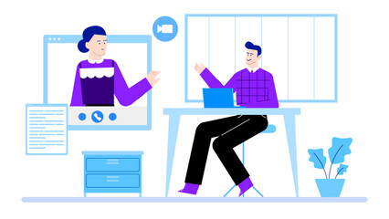 Video conference showing two individuals working remotely, suitable for illustrating virtual meetings, online collaboration, and remote work concepts.