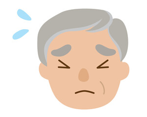 困り顔のおじいさんアイコンイラスト/線なし・汗