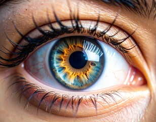 Close-up of a Human Eye with Natural Light Reflection