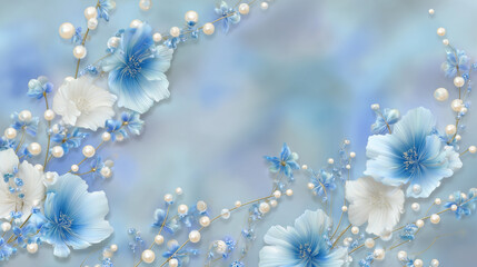 Cute background wallpaper with blue flowers and pearls