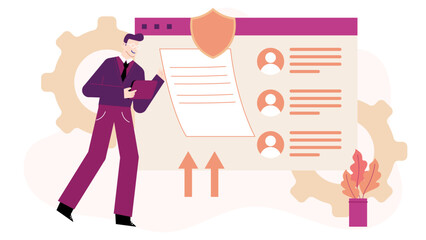 Man presenting secure data uploads on a webpage. Suitable for cybersecurity concept in technology blogs, presentations, and web design projects.