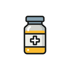Obraz premium Isolated Cartoon Medicine Bottle with Cross Symbol Healthcare, Pharmaceutical, and Treatment Concept Illustration