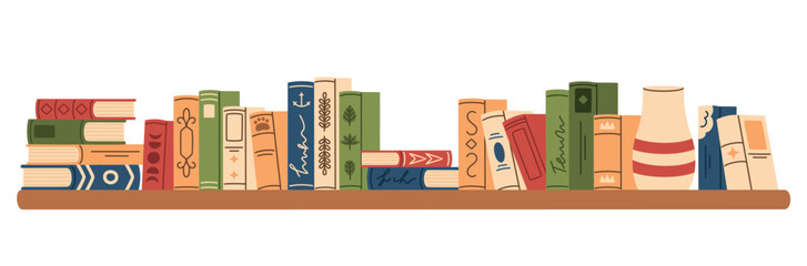 Large shelf with books. Flat vector illustration. © Kateryna Moskaleno