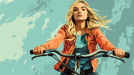 Obraz premium Elegant Blonde Woman Riding Bicycle - Flat Vector Illustration