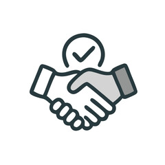 Friendly handshake icon symbolizes trust and agreement for business, partnership, negotiation, and contractrelated concepts in presentations, websites, and marketing materials.