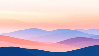 Serene landscape of rolling hills at sunrise with soft pastel colors and a tranquil atmosphere