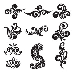Collection of elegant vintage art silhouette swirls and flourishes ideal for decorative design elements or luxurious artwork