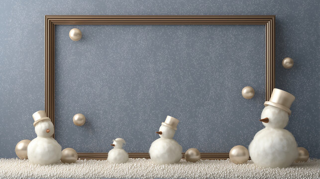 Cute Snowman and Pearl Frame Background Wallpaper
