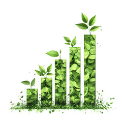 Obraz premium Corporate social and environmental responsibility represented by a bar chart graph with green environmental themes isolated on a white background Ai generated image. High quality 