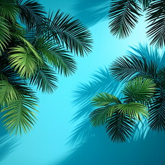 Obraz premium Tropical Palm Leaves On A Blue Background