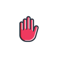 Obraz premium Raised red hand icon with outlined fingers gesturing on transparent background