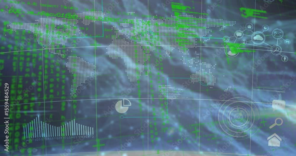 Aufkleber swirling waves filling initiating grid fading dotted map emerging cascading code visualizing data