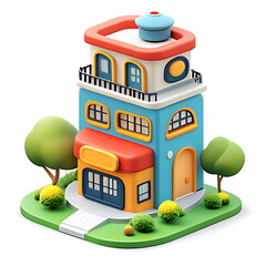 A 3d icon style building icon rendered