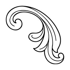 Naklejka premium Black and white decorative flourish element with curved lines and leaf shapes