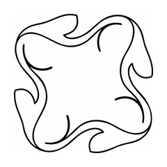 Black outline abstract frame with curved lines and leaf-like shapes on white background