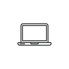 Simple Black Outline of a Laptop Computer with Screen on a White Background