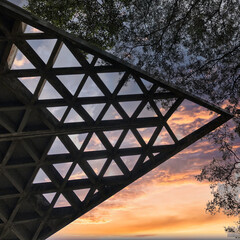 Triangular Lattice Structure Against a Colorful Sky, Auroville, Tamil Nqdu.