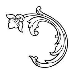 Black floral flourish vector graphic on white background