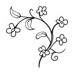 Black and white floral design with flowers leaves and swirls on white background