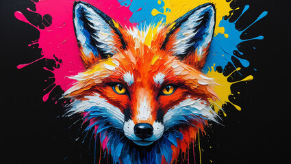 Colorful fox art painting illustration vibrant animal portrait splash design modern art digital art