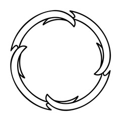 Black and white circular ribbon design with curved arrow shapes