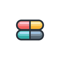 Two Pairs of DualColored Pill Capsules with Rounded Edges on White Background
