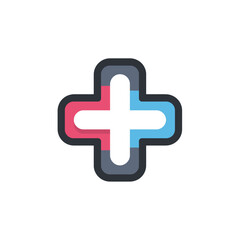 Unique Rounded Plus Sign Divided with Pink and Light Blue Colors Illustration