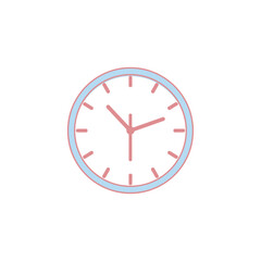 Wall Clock Icon with Transparent Background and Pink Hands Blue Edge Simple