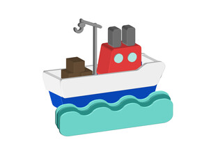 Simple 3D illustration of the ship icon. Transparent background, PNG format.