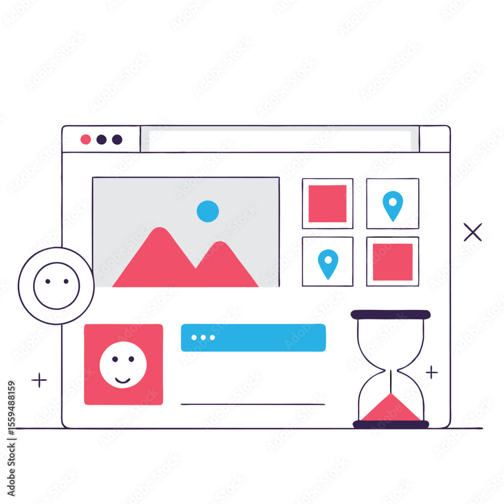 Wall mural website interface design with user profile image gallery and hourglass timer