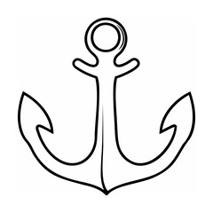 Black Outline Anchor on White Background Nautical Symbol