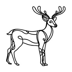 Fototapeta premium Black line art deer illustration on white background